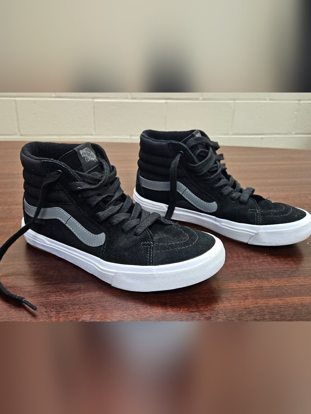 Vans Black Sk8 High-Top Sneakers with Gray Side Stripe and White Sole